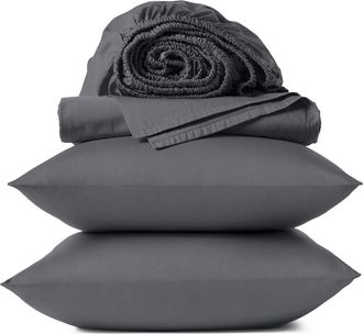 Coyuchi Classic Organic Cotton Sateen Sheet Set in Graphite at Nordstrom, Size California King