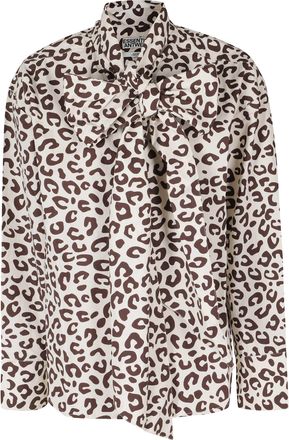 Essentiel Brown Leopard Print Cotton Pussy Bow Collar Shirt