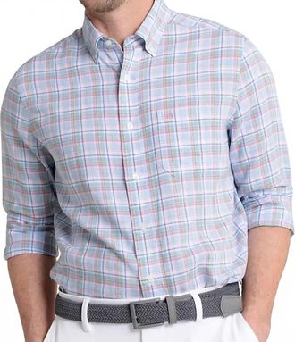 Southern Tide Emerald Shores Plaid Headland Long Sleeve Sport Shirt In Cerulean