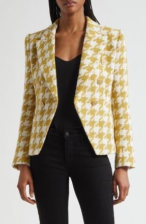 L'agence Marie Houndstooth Tweed Double Breasted Blazer in Ceylon Yellow Houndstooth at Nordstrom Rack, Size 0
