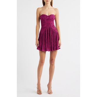 Lulus Greer Pliss&eacute; Strapless Minidress in Berry at Nordstrom Rack, Size X-Large