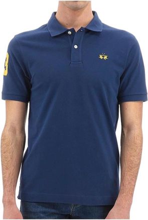 La Martina Tops, Heren, Blauw, M, Katoen, Polo Shirt met Korte Mouwen