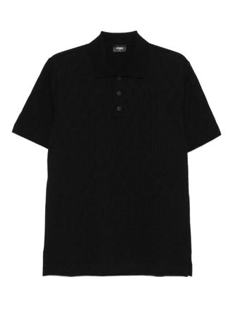 Fendi textured button polo shirt - men - Polyester/Cotton/Elastane - S - Black