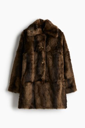 H&M Flauschiger Mantel - Brown