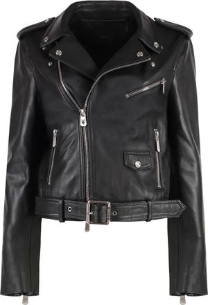 Pinko Pinko, Jassen, Dames, Zwart, 2Xs, Leer, Costa Rica Biker Jacket