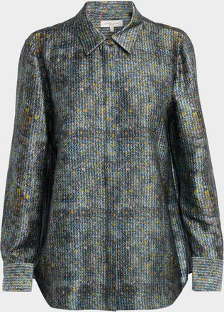 Lafayette 148 New York Scottie Abstract-Print Silk Satin Blouse
