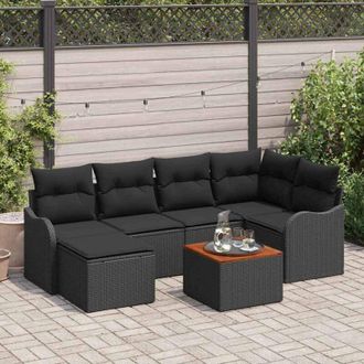 vidaXL Vidaxl - Conjunto De Sof&aacute; De Jard&iacute;n 7 Pcs Negro