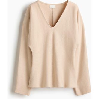 H&M Knitted V-neck Top in Beige at Nordstrom, Size Xx-Small