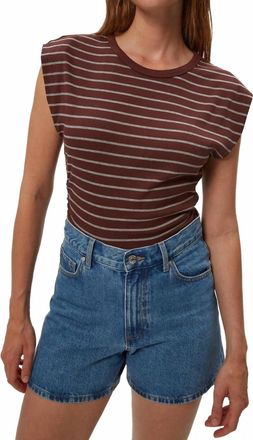 Michael Stars Joni Power Shoulder Tee In Espresso Stripe
