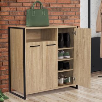 IDMarket Idmarket - 18-par Luis Mueble Zapatero De 3 Puertas Con Hornacina De Dise&ntilde;o Industrial