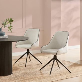 Furniturebox 2x Beaumont Cream Fabric Swivel Dining Chairs
