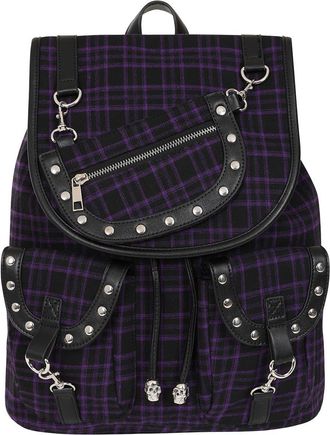 Banned Yamy Punk Nugoth Tartan Gingham Backpack - Purple