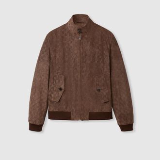 Gucci Embossed GG Suede Bomber Jacket, Size 44 IT, Brown, Ready-to-wear