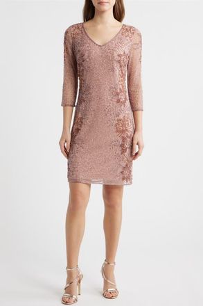 Pisarro Nights Beaded V-Neck Cocktail Dress in Dusty Rose at Nordstrom, Size 14