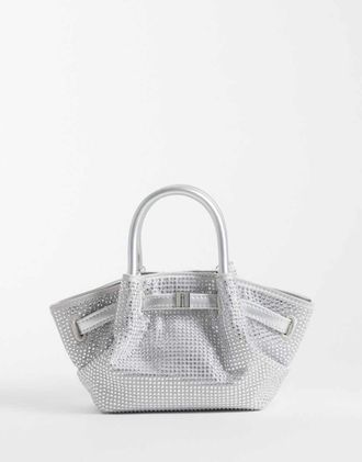 JW PEI borsa tote Hana mini con strass color cristallo argento