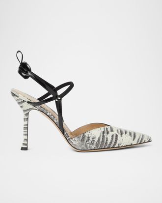 Fendi Very Colibri 95MM Lizard-Embossed Leather Slingback Pumps