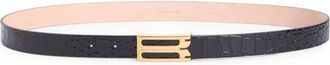 Victoria Beckham Dorian Croc Embossed Leather Belt in Black at Nordstrom, Size 100