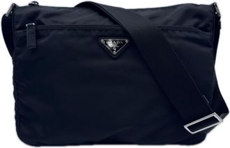 Prada Saffiano Black Nylon Leather Shoulder Bag (Pre-Owned)