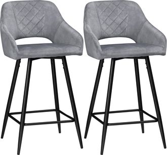 HOMCOM Bar Stools Set of 2 - Velvet-Touch Fabric Counter Height Bar Chairs Grey | TJ Hughes