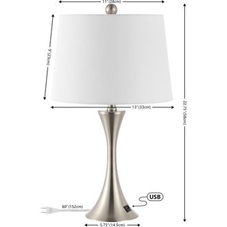 Jonathan Y Designs Bennett Modern Glam Iron Hourglass LED Table Lamp with USB Charging Port in Nickel at Nordstrom