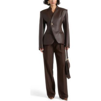 Mani&egrave;re De Voir Ina Leather Cinched Waist Blazer in Brown at Nordstrom, Size 4