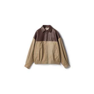 Miu Miu Chino And Leather Blouson Jacket, Woman, Khaki, Size 38