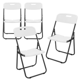 ECD Germany Set 4 Sillas Plegables Para Exterior Blanco Mate, Asiento De Jard&iacute;n Con Estructura De Metal Carga Hasta 200 Kg, Resistentes A Intemperie Y Rayos Uv Pa
