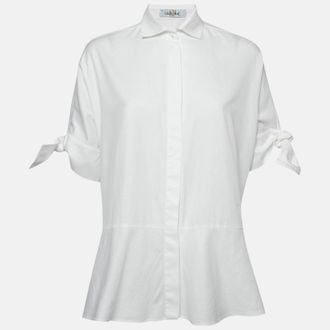 Carolina Herrera White Logo Jacquard Cotton Button Front Blouse