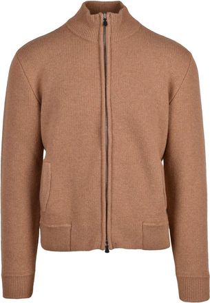 Masq Beige Wool-Blend Zip Cardigan