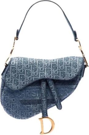 Dior Pre-owned Saddle Bag - Dames - Vintage Schoudertas - Blauw - ONE Size - Denim - Vintage