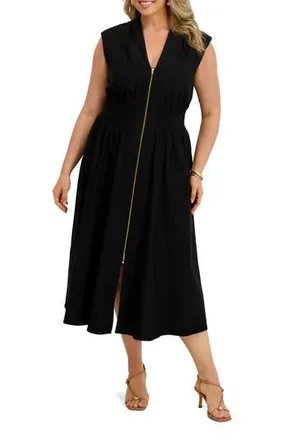 Kensie Front Zip Midi Dress in Black at Nordstrom Rack, Size 1X