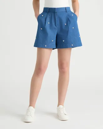 NVLT Womens Denim Short with Bead Embellishment