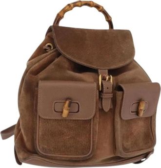 Gucci Pre-owned Backpacks, female, Brown, Size: ONE SIZE Pre-owned Suede Backpack