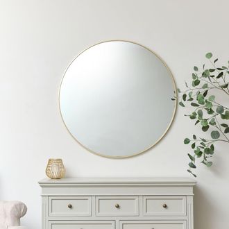 Melody Maison Large Round Gold Mirror 100cm X 100cm in Metallic Gold | Size: 100 cm X 100 cm