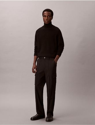 Calvin Klein Mens Straight Bengaline Wool Blend Cargo Pants - Black - 29W x 30L
