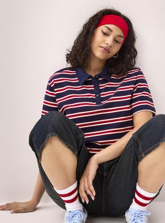 Twik Womens Mixed stripes Polo Shirt T-shirt