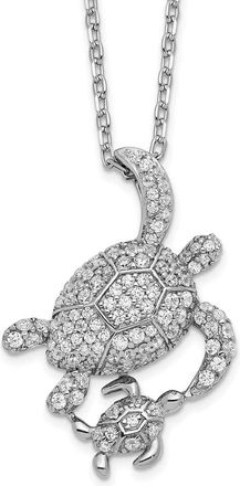 Diamond2Deal Sterling Silver Cubic Zirconia Turtles Necklace 16 with 2 Inch Ext