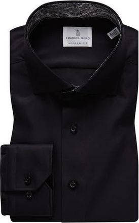Emanuel Berg Modern Fit Solid Black Cotton Twill Dress Shirt at Nordstrom Rack, Size 43