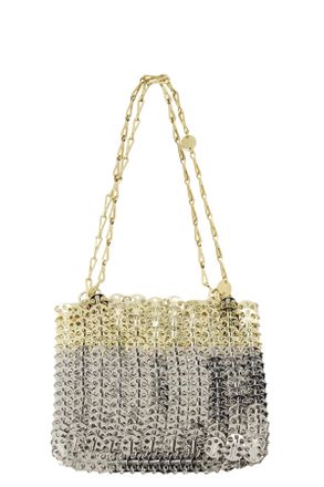 Paco Rabanne Silver Light Gold 1969 Skyline Chain Metal Mesh Brass Clutch