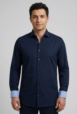 Olymp Langarmhemd OLYMP Level Five, Herren, Gr. 37, N-Gr, kobalt, Web, Obermaterial: 97% Baumwolle, 3% Elastolefin, 2-Knopf-Manschette, Hemden Langarmhemd, 