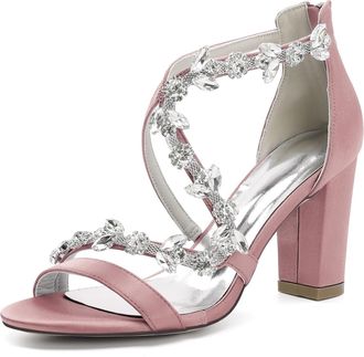 Generic Bridal Heeled Sandals Womens Chunky Block Open Toe Wedding Prom Party Evening Homecoming Dress Shoes 8.5Cm,Flesh Pink,10 UK