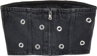 Rotate Studded Denim Blouse - Black