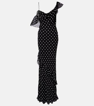 Self Portrait Polka-dot ruffled georgette gown