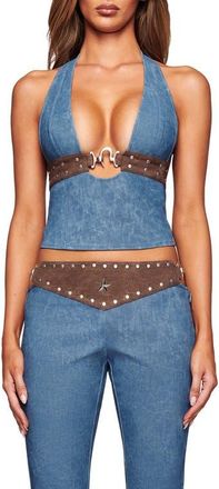 I.AM.GIA Kessa 2.0 Studded Halter Top in Blue And Brown at Nordstrom, Size Xx-Small