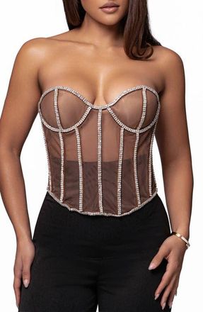 JLUXLABEL Rhinestone Corset Top in Brown at Nordstrom, Size X-Large