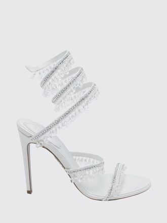 Rene Caovilla Chandelier Satin Sandals with Crystals and Snake Strap