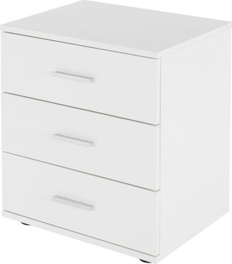 ML Design Mesita de noche blanca 45x34x50 cm, 3 cajones,losa de piedra