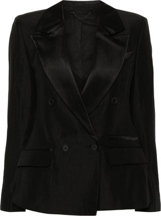 AllSaints Eve double-breasted blazer - women - Viscose/Recycled Polyester/Linen/Flax - 8 - Black