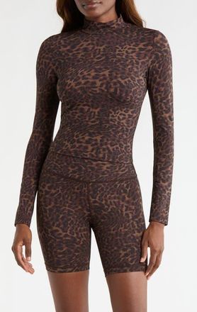 Lord & Taylor Leopard Print Long Sleeve Top in Caribou Leopard at Nordstrom, Size X-Small