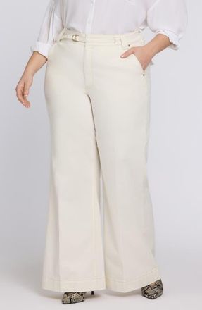 NYDJ Mia Belted High Waist Palazzo Flare Jeans in Vintage White at Nordstrom, Size 20W